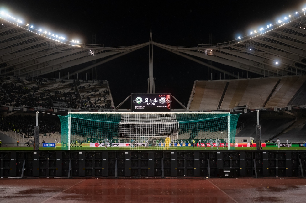 Panathinaikos - Sturm Graz
UEFA Europa League Gruppenphase 5. Spieltag, FC Panathinaikos - SK Sturm Graz, Olympiastadion Athen, 27.11.2025. 

Foto zeigt die Anzeigetafel
