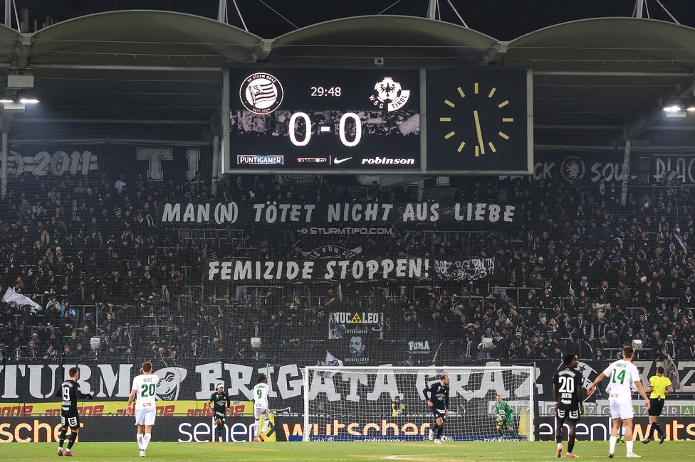 Sturm Graz - Wattens
Oesterreichische Fussball Bundesliga, 4. Runde, SK Sturm Graz - WSG Tirol, Stadion Liebenau Graz, 03.12.2025. 

Foto zeigt Fans von Sturm mit einem Spruchband
