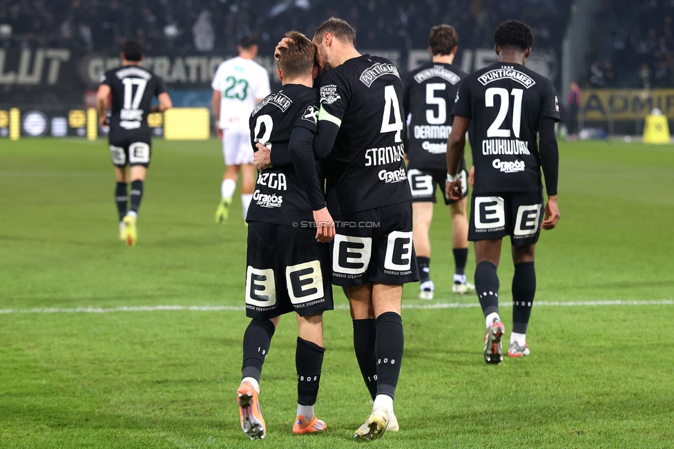 Sturm Graz - Wattens
Oesterreichische Fussball Bundesliga, 4. Runde, SK Sturm Graz - WSG Tirol, Stadion Liebenau Graz, 03.12.2025. 

Foto zeigt Filip Jan Roza (Sturm) und Jon Gorenc-Stankovic (Sturm)
