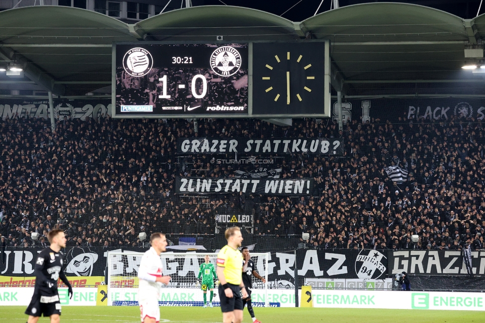 Sturm Graz - GAK
Oesterreichische Fussball Bundesliga, 16. Runde, SK Sturm Graz - Grazer AK, Stadion Liebenau Graz, 07.12.2025. 

Foto zeigt Fans von Sturm mit einem Spruchband

