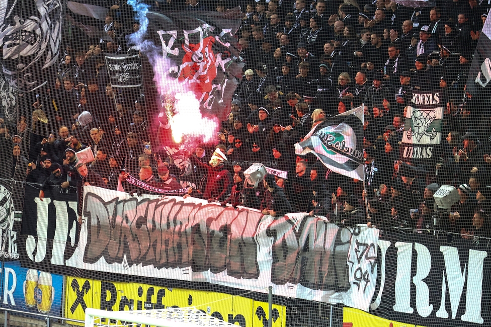 Sturm Graz - GAK
Oesterreichische Fussball Bundesliga, 16. Runde, SK Sturm Graz - Grazer AK, Stadion Liebenau Graz, 07.12.2025. 

Foto zeigt Fans von Sturm mit einem Spruchband
