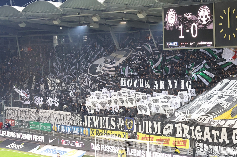 Sturm Graz - GAK
Oesterreichische Fussball Bundesliga, 16. Runde, SK Sturm Graz - Grazer AK, Stadion Liebenau Graz, 07.12.2025. 

Foto zeigt Fans von Sturm mit einer Choreografie
Schlüsselwörter: bastion jewels