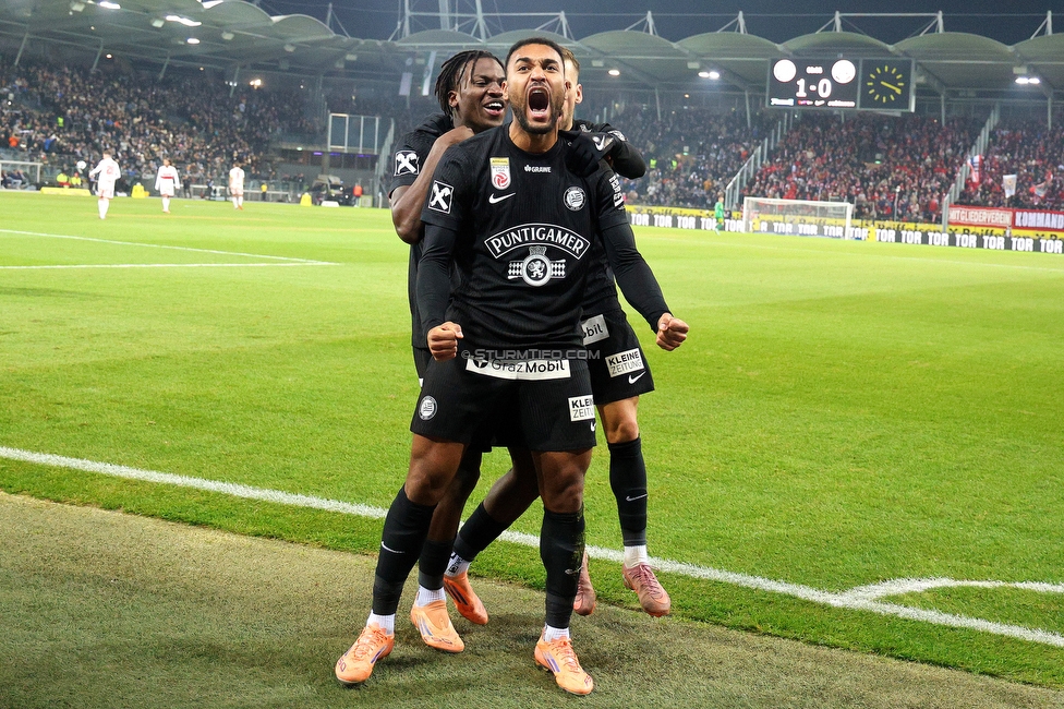 Sturm Graz - GAK
Oesterreichische Fussball Bundesliga, 16. Runde, SK Sturm Graz - Grazer AK, Stadion Liebenau Graz, 07.12.2025. 

Foto zeigt Maurice Malone (Sturm)
Schlüsselwörter: torjubel