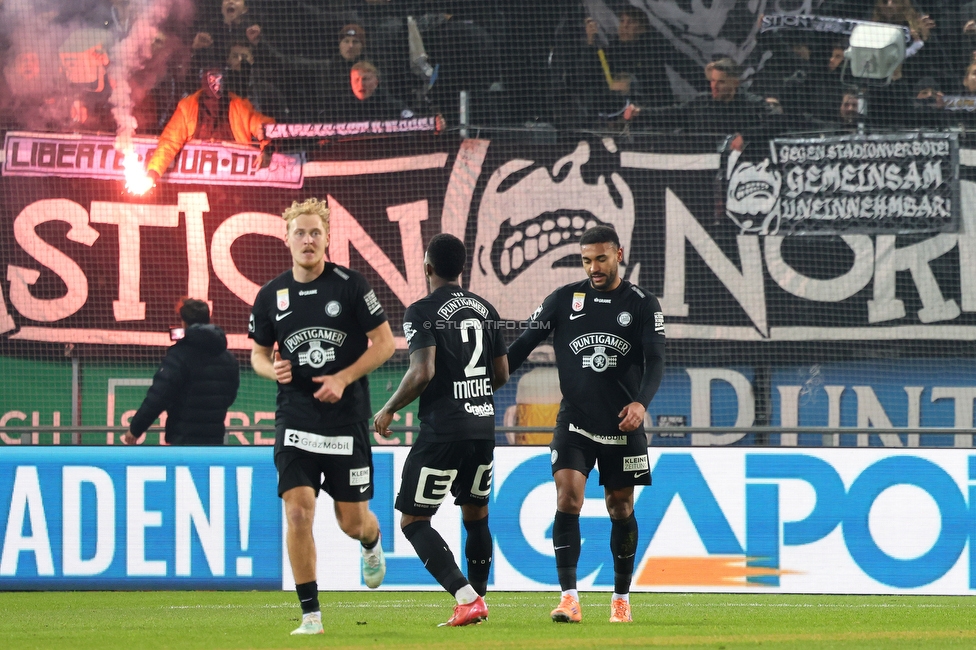 Sturm Graz - GAK
Oesterreichische Fussball Bundesliga, 16. Runde, SK Sturm Graz - Grazer AK, Stadion Liebenau Graz, 07.12.2025. 

Foto zeigt Maurice Malone (Sturm)
Schlüsselwörter: torjubel