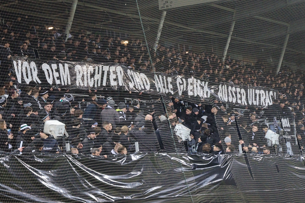 Sturm Graz - Brann Bergen
UEFA Europa League Gruppenphase 8. Spieltag, SK Sturm Graz - SK Brann Bergen, Stadion Liebenau Graz, 29.01.2026. Foto zeigt Fans von Sturm mit einem Spruchband
