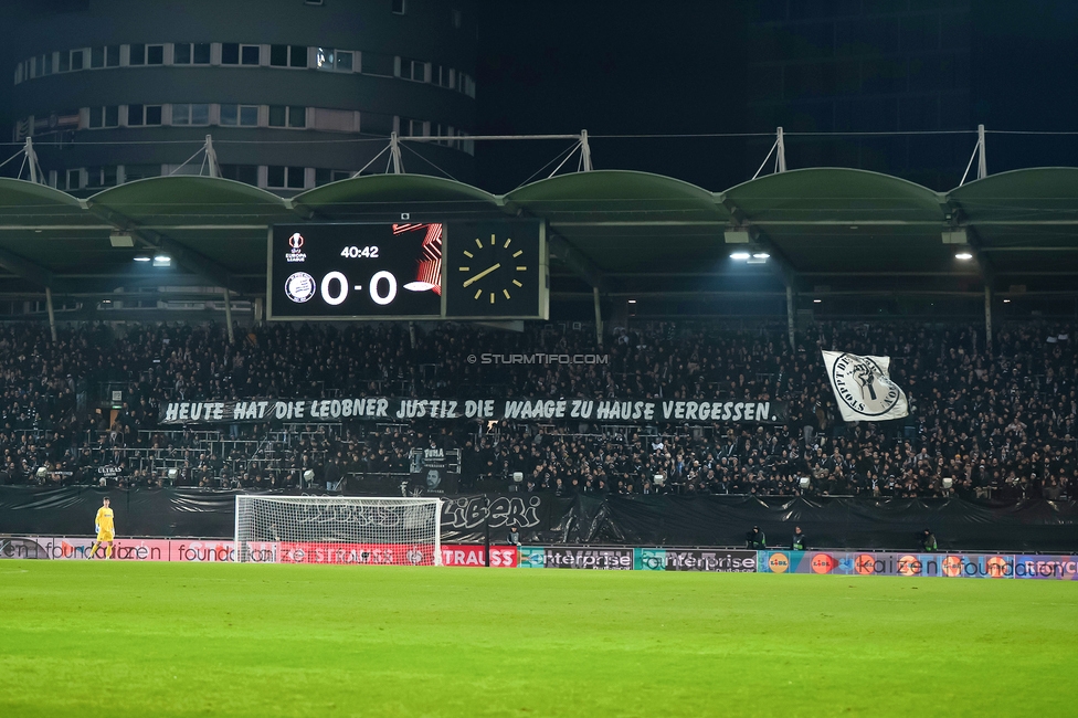 Sturm Graz - Brann Bergen
UEFA Europa League Gruppenphase 8. Spieltag, SK Sturm Graz - SK Brann Bergen, Stadion Liebenau Graz, 29.01.2026. Foto zeigt Fans von Sturm mit einem Spruchband

