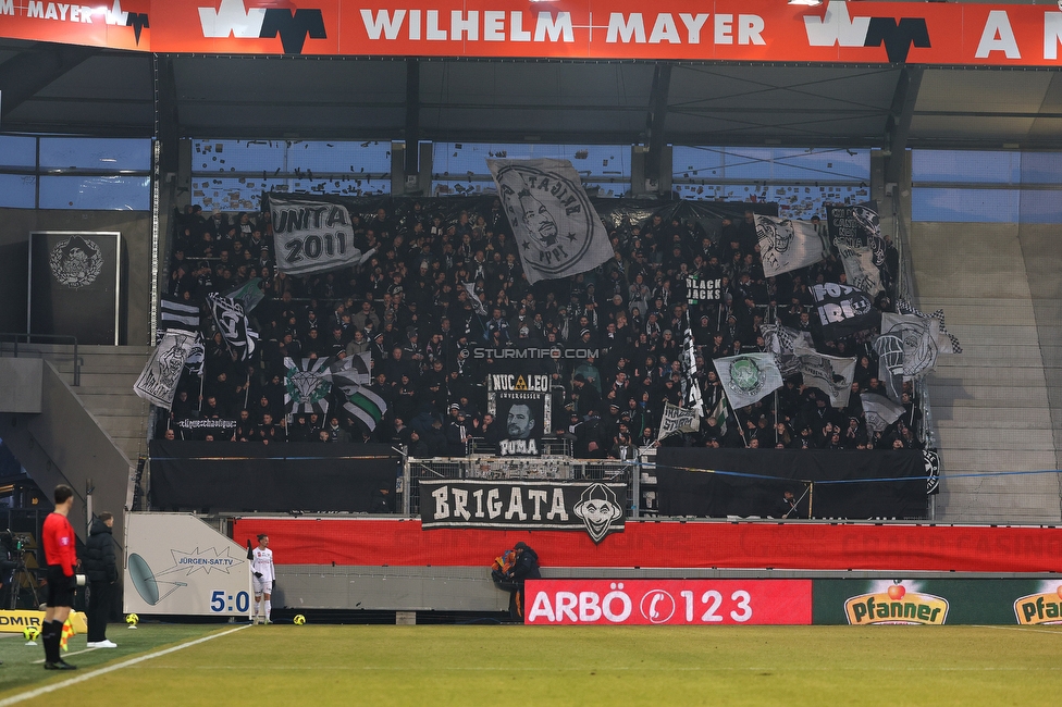 Altach - Sturm Graz
OEFB Cup, Viertelfinale, SC Rheindorf Altach - SK Sturm Graz, Stadion Schnabelholz Altach, 01.02.2026. Foto zeigt Fans von Sturm
