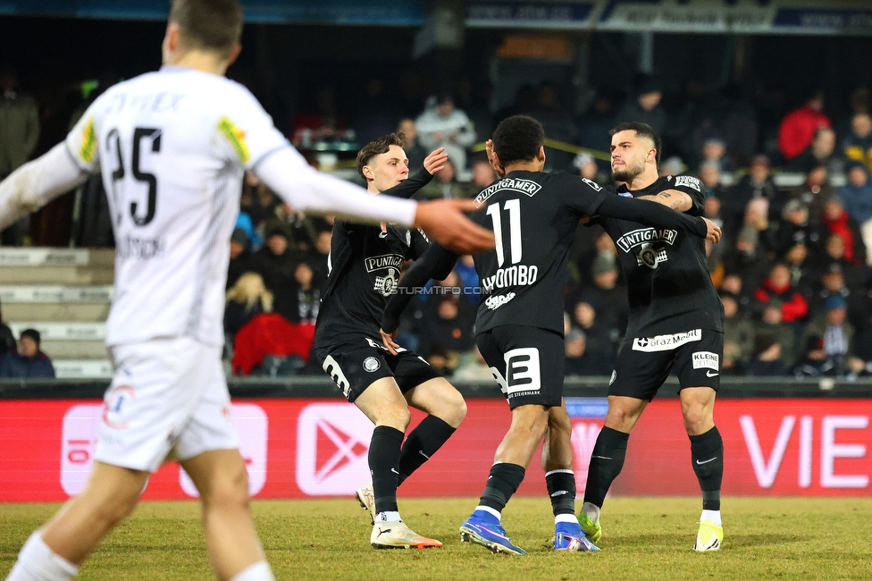 Altach - Sturm Graz
OEFB Cup, Viertelfinale, SC Rheindorf Altach - SK Sturm Graz, Stadion Schnabelholz Altach, 01.02.2026. Foto zeigt Axel Kayombo (Sturm)
Schlüsselwörter: torjubel