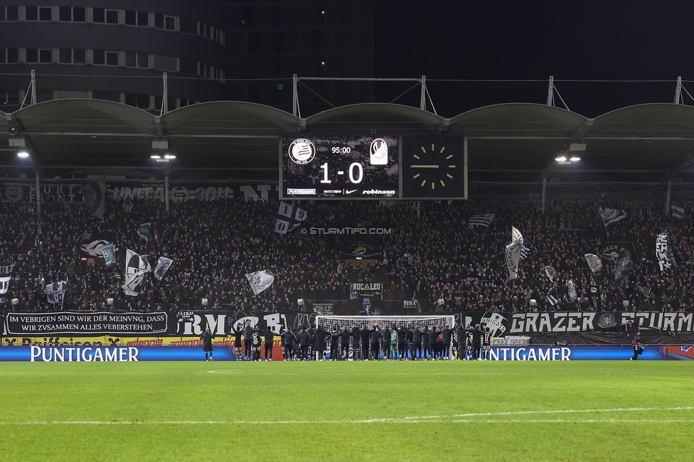 Sturm Graz - Ried
Oesterreichische Fussball Bundesliga, 18. Runde, SK Sturm Graz - SV Ried, Stadion Liebenau Graz, 08.02.2026. Foto zeigt die Mannschaft von Sturm und Fans von Sturm
