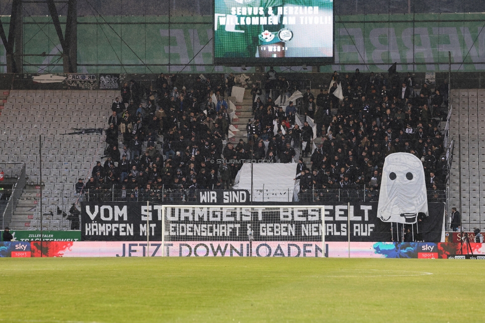 WSG Tirol - Sturm Graz
Oesterreichische Fussball Bundesliga, 19. Runde, WSG Tirol - SK Sturm Graz, Tivoli Stadion Neu, 14.02.2026.Foto zeigt Fans von Sturm mit einer Choreografie
