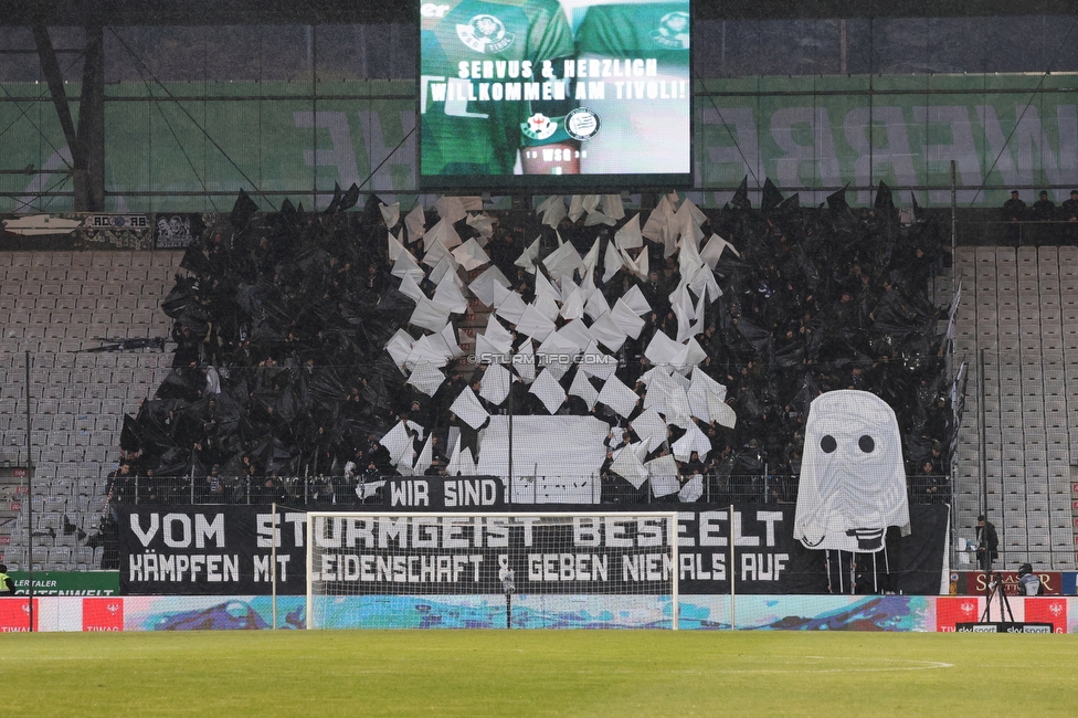 WSG Tirol - Sturm Graz
Oesterreichische Fussball Bundesliga, 19. Runde, WSG Tirol - SK Sturm Graz, Tivoli Stadion Neu, 14.02.2026.Foto zeigt Fans von Sturm mit einer Choreografie
