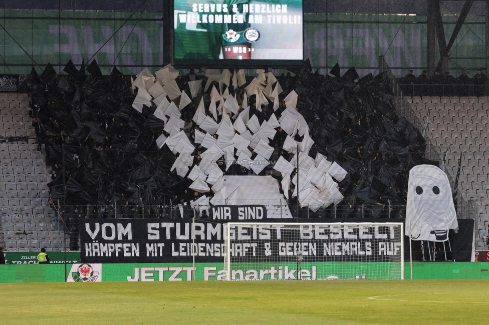 WSG Tirol - Sturm Graz
Oesterreichische Fussball Bundesliga, 19. Runde, WSG Tirol - SK Sturm Graz, Tivoli Stadion Neu, 14.02.2026.Foto zeigt Fans von Sturm mit einer Choreografie
