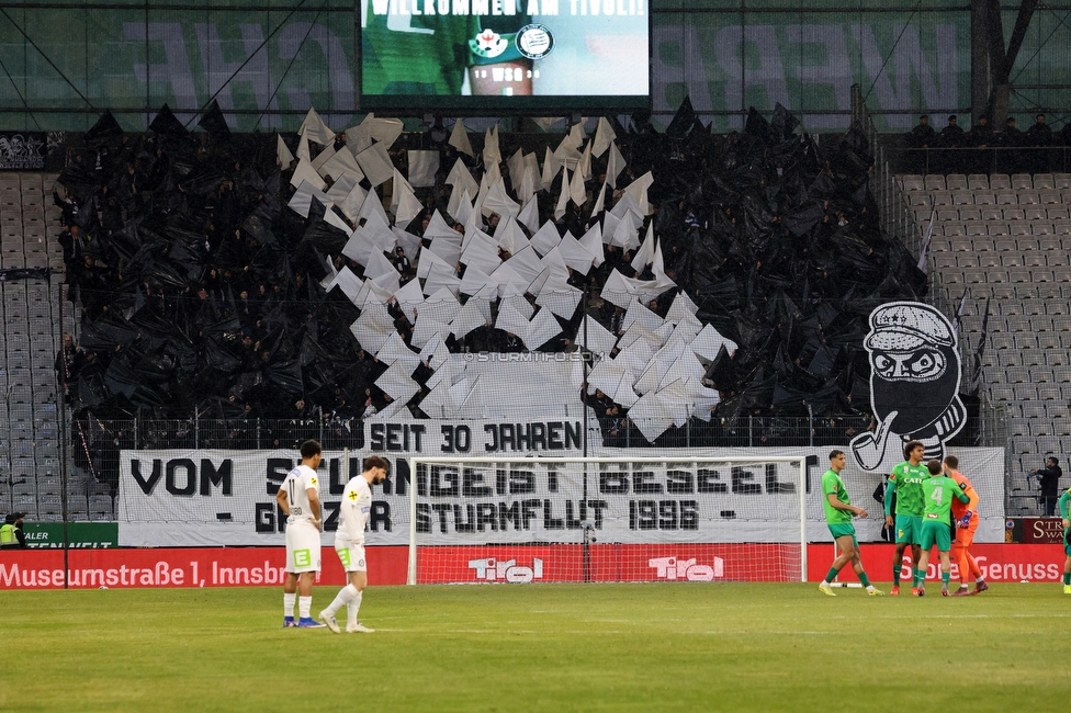 WSG Tirol - Sturm Graz
Oesterreichische Fussball Bundesliga, 19. Runde, WSG Tirol - SK Sturm Graz, Tivoli Stadion Neu, 14.02.2026.Foto zeigt Fans von Sturm mit einer Choreografie

