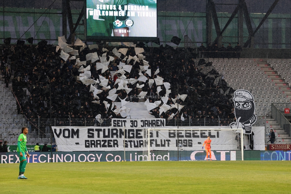 WSG Tirol - Sturm Graz
Oesterreichische Fussball Bundesliga, 19. Runde, WSG Tirol - SK Sturm Graz, Tivoli Stadion Neu, 14.02.2026.Foto zeigt Fans von Sturm mit einer Choreografie
