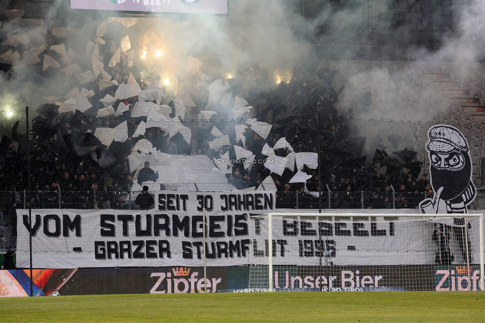 WSG Tirol - Sturm Graz
Oesterreichische Fussball Bundesliga, 19. Runde, WSG Tirol - SK Sturm Graz, Tivoli Stadion Neu, 14.02.2026.Foto zeigt Fans von Sturm mit einer Choreografie
