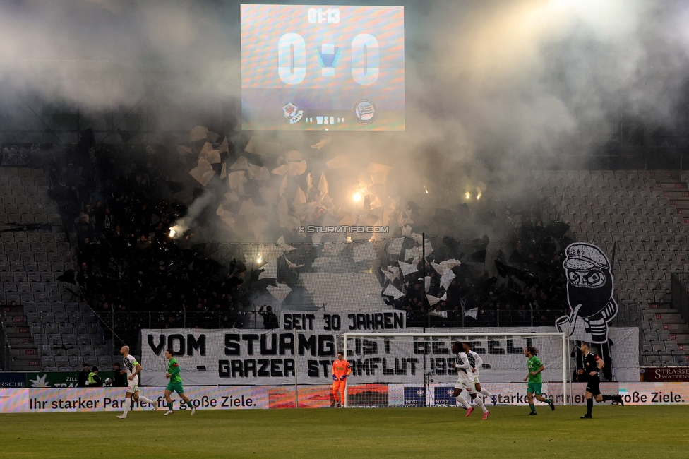 WSG Tirol - Sturm Graz
Oesterreichische Fussball Bundesliga, 19. Runde, WSG Tirol - SK Sturm Graz, Tivoli Stadion Neu, 14.02.2026.Foto zeigt Fans von Sturm mit einer Choreografie
