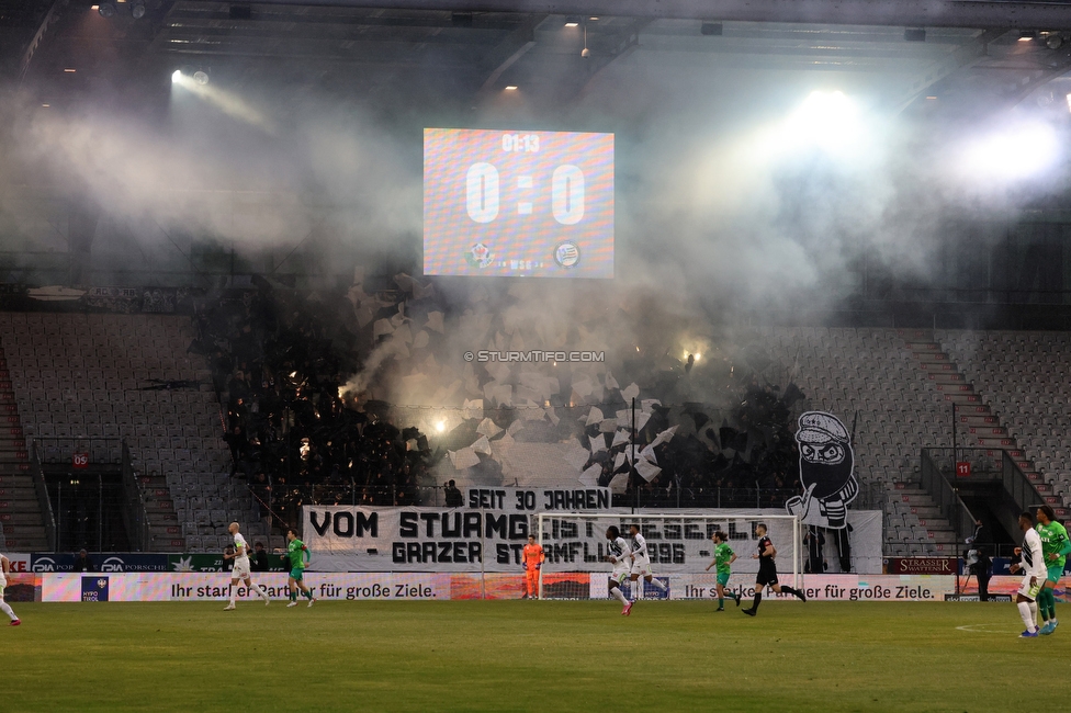 WSG Tirol - Sturm Graz
Oesterreichische Fussball Bundesliga, 19. Runde, WSG Tirol - SK Sturm Graz, Tivoli Stadion Neu, 14.02.2026.Foto zeigt Fans von Sturm mit einer Choreografie
