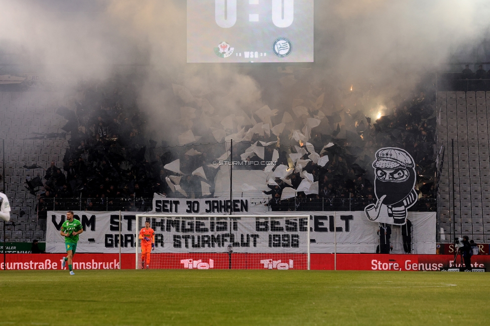 WSG Tirol - Sturm Graz
Oesterreichische Fussball Bundesliga, 19. Runde, WSG Tirol - SK Sturm Graz, Tivoli Stadion Neu, 14.02.2026.Foto zeigt Fans von Sturm mit einer Choreografie
