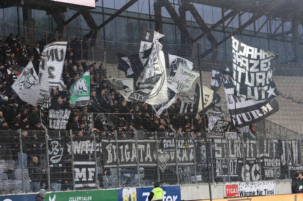 WSG Tirol - Sturm Graz
Oesterreichische Fussball Bundesliga, 19. Runde, WSG Tirol - SK Sturm Graz, Tivoli Stadion Neu, 14.02.2026.

Foto zeigt Fans von Sturm
