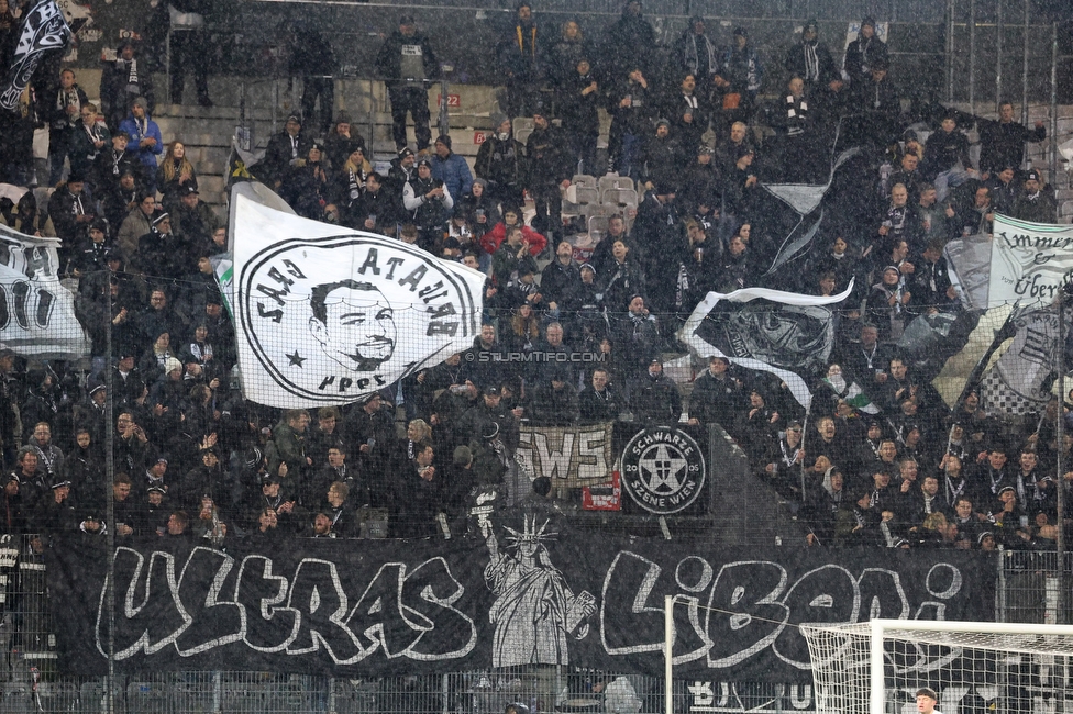 WSG Tirol - Sturm Graz
Oesterreichische Fussball Bundesliga, 19. Runde, WSG Tirol - SK Sturm Graz, Tivoli Stadion Neu, 14.02.2026.

Foto zeigt Fans von Sturm mit einem Spruchband
Schlüsselwörter: repression