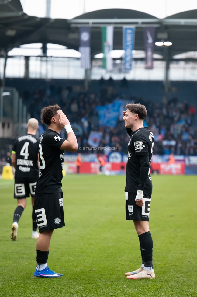 Sturm Graz - BW Linz
Oesterreichische Fussball Bundesliga, 20. Runde, SK Sturm Graz - FC Blau-Weiss Linz, Stadion Liebenau Graz, 22.02.2026. 

Foto zeigt Jacob Peter Hoedl (Sturm) und Belmin Beganovic (Sturm)
