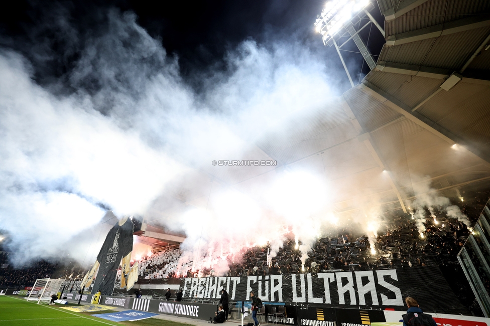 Sturm Graz - RB Salzburg
Oesterreichische Fussball Bundesliga, 24. Runde, SK Sturm Graz - FC RB Salzburg, Stadion Graz-Liebenau, 20.03.2026. Foto zeigt Fans von Sturm mit einer Choreografie
Schlüsselwörter: pyrotechnik
