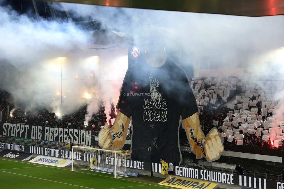 Sturm Graz - RB Salzburg
Oesterreichische Fussball Bundesliga, 24. Runde, SK Sturm Graz - FC RB Salzburg, Stadion Graz-Liebenau, 20.03.2026. Foto zeigt Fans von Sturm mit einer Choreografie
Schlüsselwörter: pyrotechnik