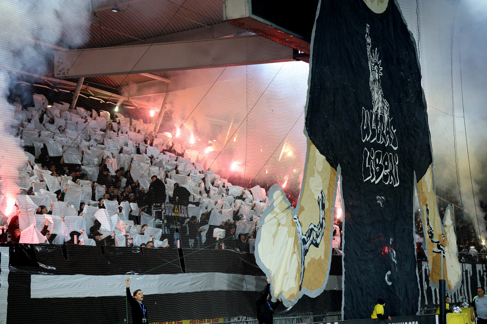 Sturm Graz - RB Salzburg
Oesterreichische Fussball Bundesliga, 24. Runde, SK Sturm Graz - FC RB Salzburg, Stadion Graz-Liebenau, 20.03.2026. Foto zeigt Fans von Sturm mit einer Choreografie
Schlüsselwörter: pyrotechnik