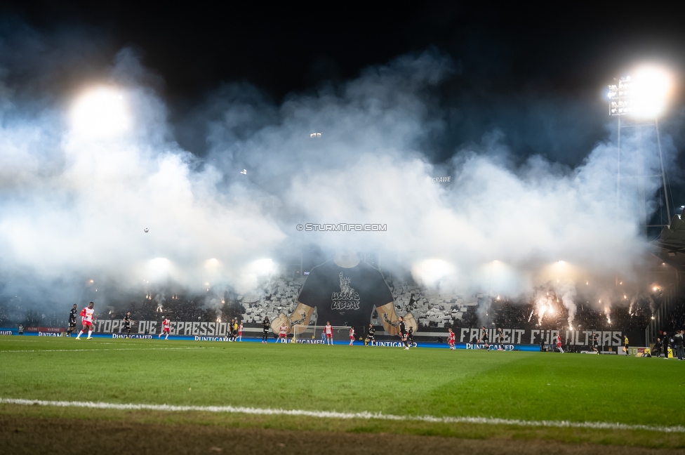 Sturm Graz - RB Salzburg
Oesterreichische Fussball Bundesliga, 24. Runde, SK Sturm Graz - FC RB Salzburg, Stadion Graz-Liebenau, 20.03.2026. Foto zeigt Fans von Sturm mit einer Choreografie
Schlüsselwörter: pyrotechnik