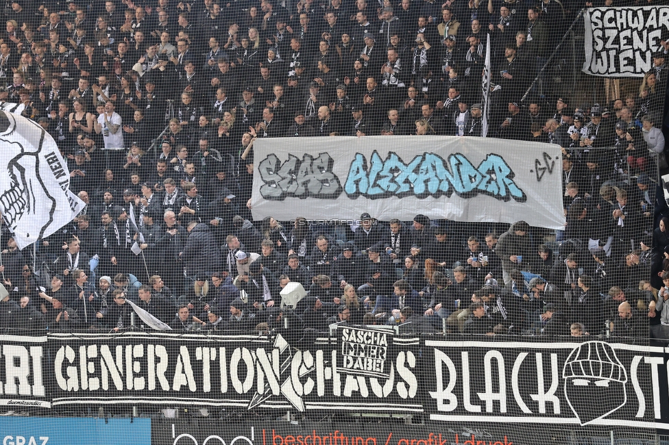 Sturm Graz - RB Salzburg
Oesterreichische Fussball Bundesliga, 24. Runde, SK Sturm Graz - FC RB Salzburg, Stadion Graz-Liebenau, 20.03.2026. Foto zeigt Fans von Sturm mit einem Spruchband
Schlüsselwörter: generationchaos baby