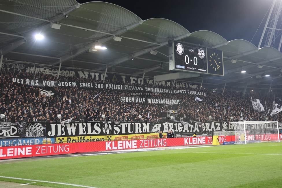 Sturm Graz - RB Salzburg
Oesterreichische Fussball Bundesliga, 24. Runde, SK Sturm Graz - FC RB Salzburg, Stadion Graz-Liebenau, 20.03.2026. 

Foto zeigt Fans von Sturm mit einem Spruchband
Schlüsselwörter: repression