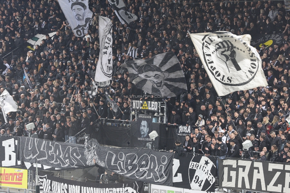 Sturm Graz - RB Salzburg
Oesterreichische Fussball Bundesliga, 24. Runde, SK Sturm Graz - FC RB Salzburg, Stadion Graz-Liebenau, 20.03.2026. 

Foto zeigt Fans von Sturm mit einem Spruchband
Schlüsselwörter: repression