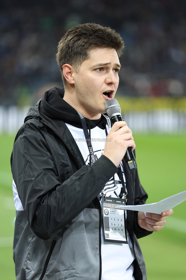 Sturm Graz - RB Salzburg
Oesterreichische Fussball Bundesliga, 24. Runde, SK Sturm Graz - FC RB Salzburg, Stadion Graz-Liebenau, 20.03.2026. Foto zeigt Max Prasch (Stadionsprecher Sturm)
