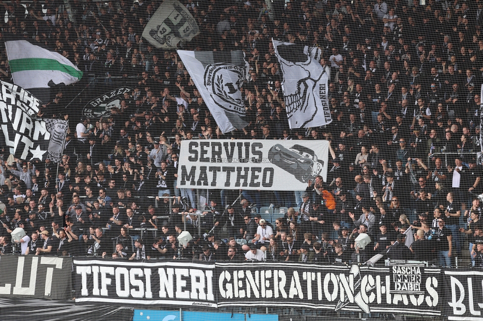 Sturm Graz - Hartberg
Oesterreichische Fussball Bundesliga, 26. Runde, SK Sturm Graz - TSV Hartberg, Stadion Graz-Liebenau, 12.04.2026. 

Foto zeigt Fans von Sturm mit einem Spruchband
Schlüsselwörter: tifosi baby