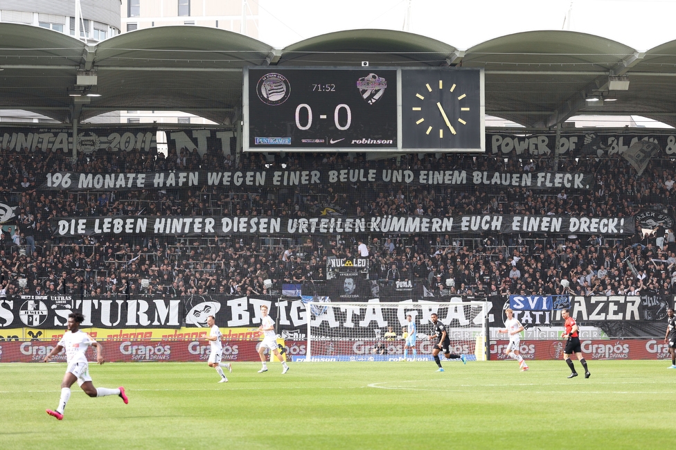 Sturm Graz - Hartberg
Oesterreichische Fussball Bundesliga, 26. Runde, SK Sturm Graz - TSV Hartberg, Stadion Graz-Liebenau, 12.04.2026. 

Foto zeigt Fans von Sturm mit einem Spruchband
Schlüsselwörter: repression