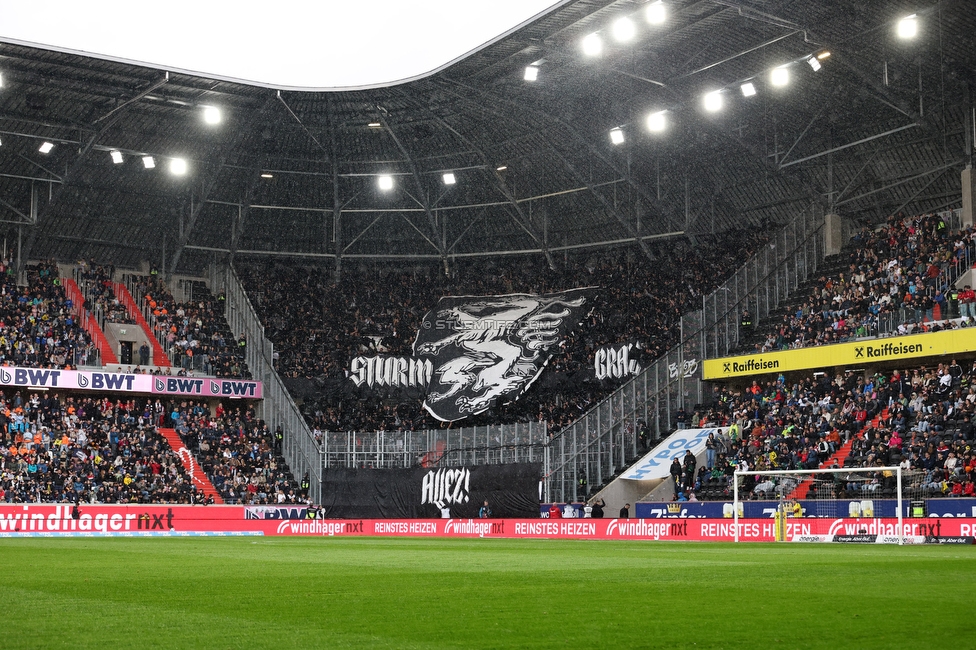 LASK - Sturm Graz
Oesterreichische Fussball Bundesliga, 27. Runde, LASK - SK Sturm Graz, Arena Linz, 19.04.2026.

Foto zeigt Fans von Sturm mit einer Choreografie
