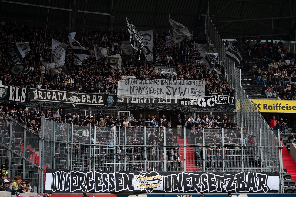LASK - Sturm Graz
Oesterreichische Fussball Bundesliga, 27. Runde, LASK - SK Sturm Graz, Arena Linz, 19.04.2026.Foto zeigt Fans von Sturm mit einem Spruchband
Schlüsselwörter: bremen
