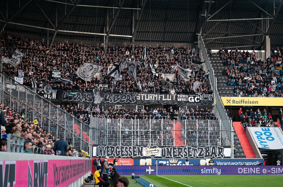 LASK - Sturm Graz
Oesterreichische Fussball Bundesliga, 27. Runde, LASK - SK Sturm Graz, Arena Linz, 19.04.2026.

Foto zeigt Fans von Sturm mit einem Spruchband
Schlüsselwörter: repression