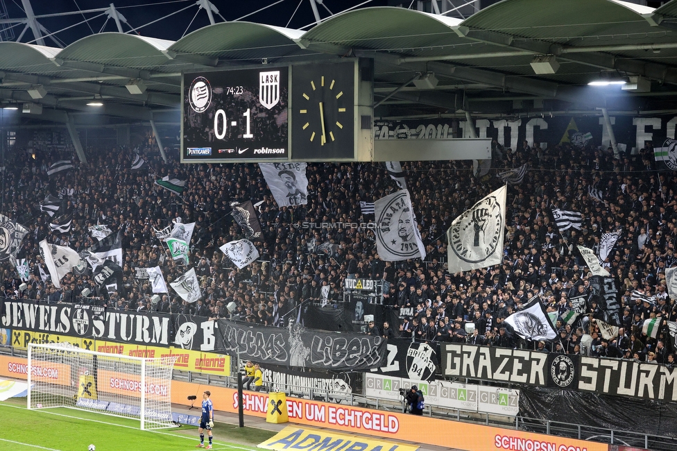 Sturm Graz - LASK
Oesterreichische Fussball Bundesliga, 28. Runde, SK Sturm Graz - LASK, Stadion Graz-Liebenau, 22.04.2026. 

Foto zeigt Fans von Sturm mit einem Spruchband
Schlüsselwörter: repression