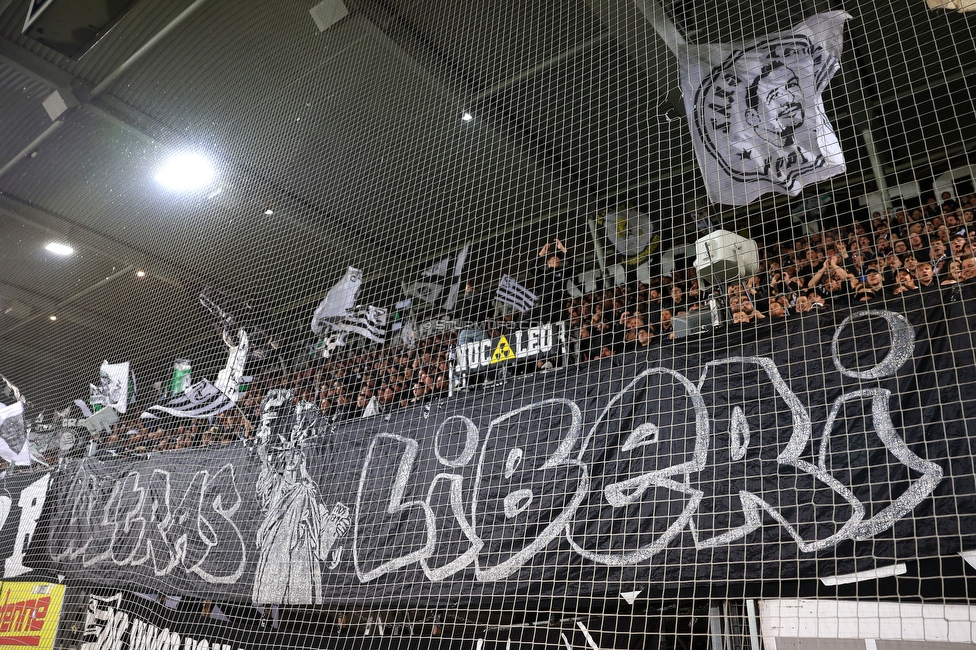 Sturm Graz - LASK
Oesterreichische Fussball Bundesliga, 28. Runde, SK Sturm Graz - LASK, Stadion Graz-Liebenau, 22.04.2026. 

Foto zeigt Fans von Sturm mit einem Spruchband
Schlüsselwörter: repression