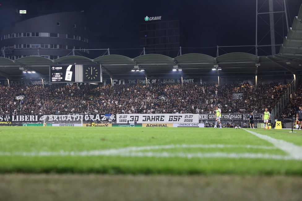 Sturm Graz - Heart of Midlothian
UEFA Champions League Qualifikation 2. Runde, SK Sturm Graz - Heart of Midlothian, Stadion Liebenau Graz, 21.07.2026. Foto zeigt Fans von Sturm mit einer Choreografie
