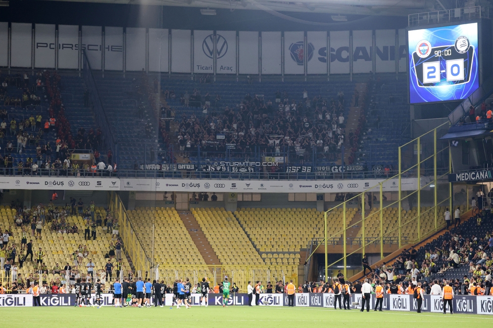Fenerbahce - Sturm Graz
UEFA Champions League Qualifikation 3. Runde, Fenerbahce SK - SK Sturm Graz, Suekrue Saracoglu Stadion Istanbul, 05.08.2026. Foto zeigt Fans von Sturm und die Mannschaft von Sturm
