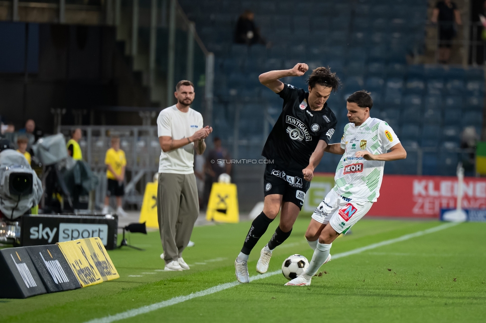 Sturm Graz - Lustenau
Oesterreichische Fussball Bundesliga, 4. Runde, SK Sturm Graz - SC Austria Lustenau, Stadion Graz-Liebenau, 22.08.2026. Foto zeigt Fabio Ingolitsch (Cheftrainer Sturm) und Albert Vallci (Sturm)
