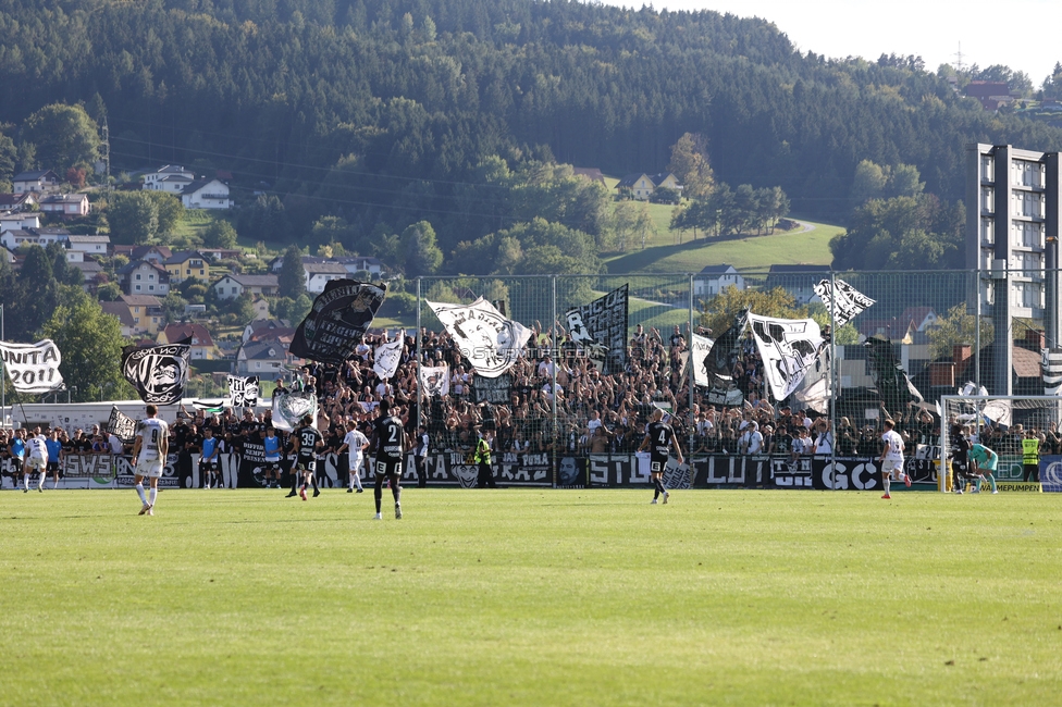 Voitsberg - Sturm Graz
OEFB Cup 2. Runde, TSV Voitsberg - SK Sturm Graz, Muenzer Bioindustrie Sportpark, Voitsberg, 05.09.2026. Foto zeigt Fans von Sturm
