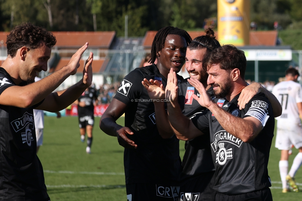 Voitsberg - Sturm Graz
OEFB Cup 2. Runde, TSV Voitsberg - SK Sturm Graz, Muenzer Bioindustrie Sportpark, Voitsberg, 05.09.2026. Foto zeigt Gizo Mamageishvili (Sturm) und Otar Kiteishvili (Sturm)
