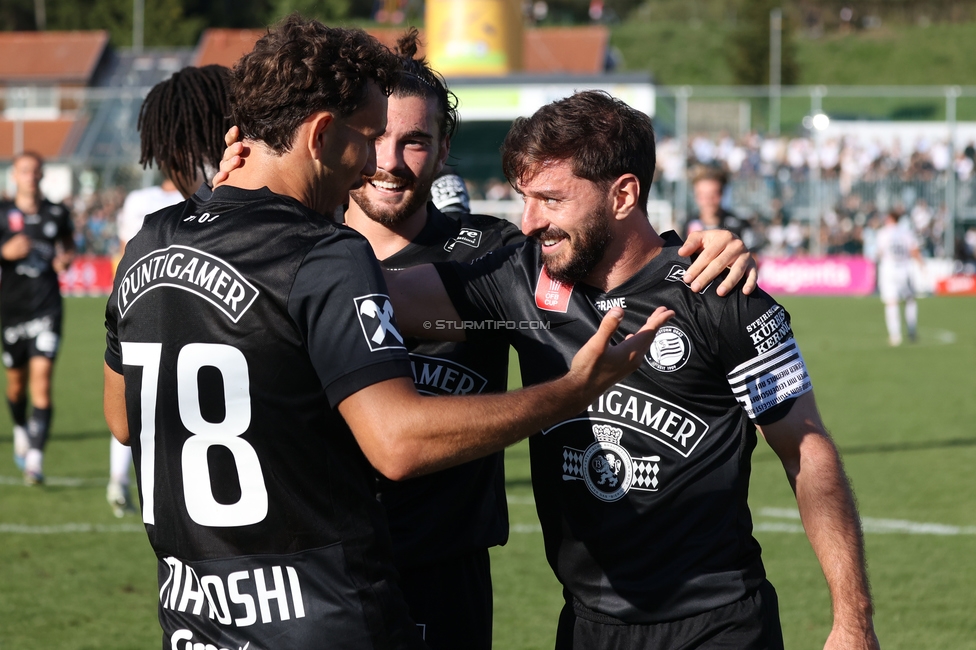 Voitsberg - Sturm Graz
OEFB Cup 2. Runde, TSV Voitsberg - SK Sturm Graz, Muenzer Bioindustrie Sportpark, Voitsberg, 05.09.2026. Foto zeigt Gizo Mamageishvili (Sturm) und Otar Kiteishvili (Sturm)
