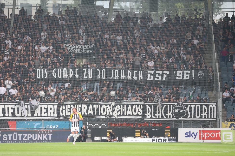 Sturm Graz - LASK
Oesterreichische Fussball Bundesliga, 6. Runde, SK Sturm Graz - Linzer ASK, Stadion Graz-Liebenau, 13.09.2026. Foto zeigt Fans von Sturm mit einem Spruchband
