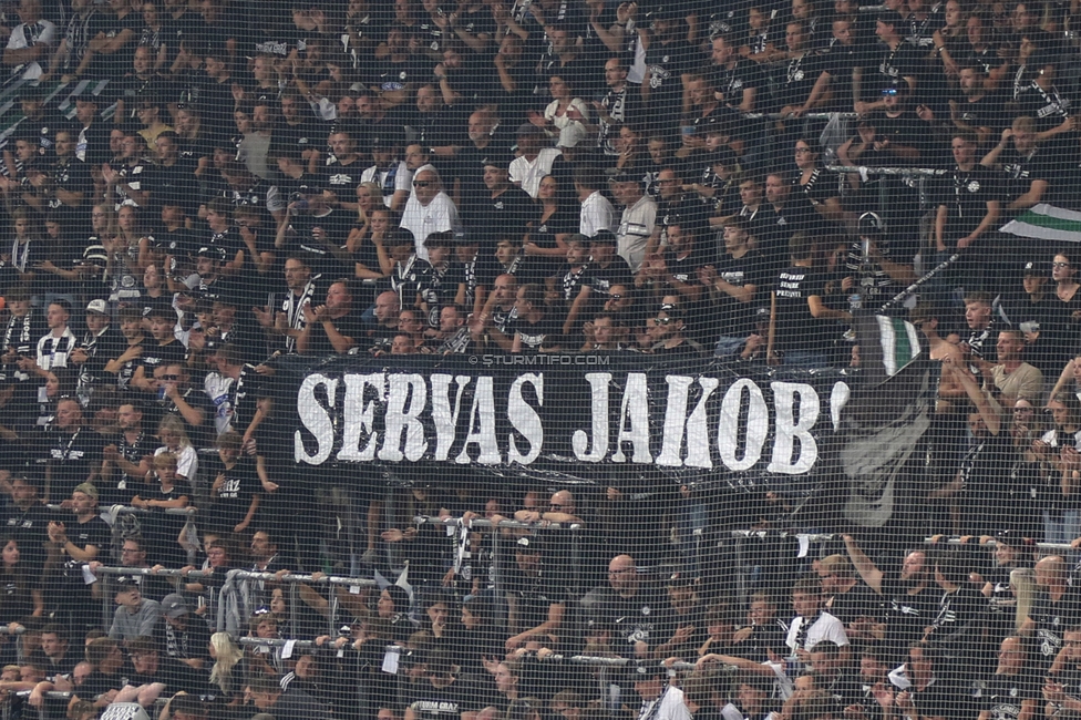 Sturm Graz - LASK
Oesterreichische Fussball Bundesliga, 6. Runde, SK Sturm Graz - Linzer ASK, Stadion Graz-Liebenau, 13.09.2026. Foto zeigt Fans von Sturm mit einem Spruchband
