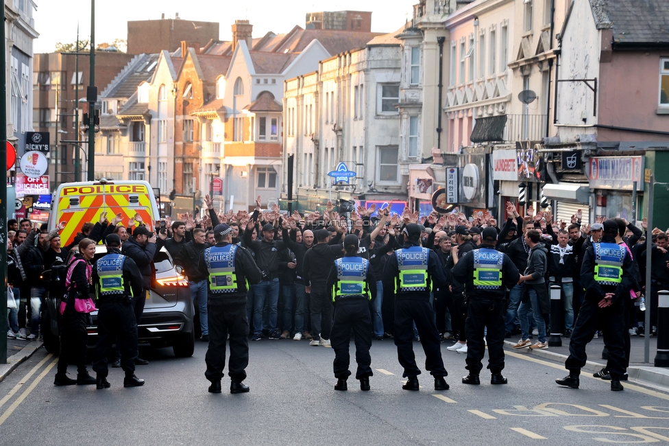 Bournemouth - Sturm Graz
UEFA Europa League Gruppenphase 2. Spieltag, AFC Bournemouth - SK Sturm Graz, Bournemouth Stadium, 15.10.2026. Foto zeigt Fans von Sturm beim Corteo
