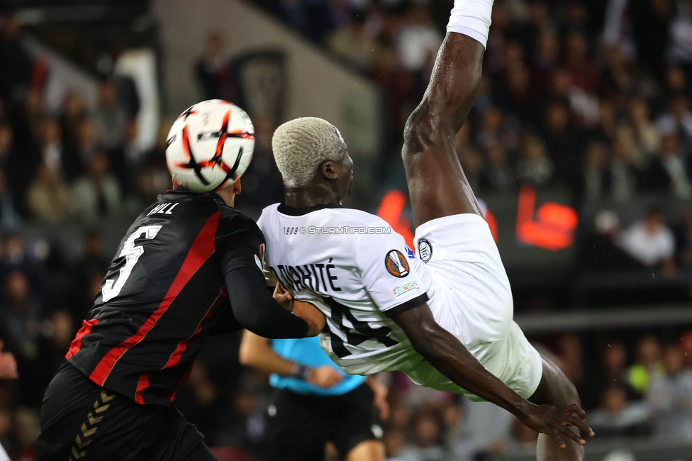 Bournemouth - Sturm Graz
UEFA Europa League Gruppenphase 2. Spieltag, AFC Bournemouth - SK Sturm Graz, Bournemouth Stadium, 15.10.2026. 

Foto zeigt Oumar Diakite (Sturm)
